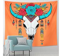 Tapiz de calavera de toro, colorido diseño floral de vaca para colgar en la pared, arte bohemio decorativo para el hogar, sala de estar, dormitorio, tapices singulares para todas las estaciones, 60 x