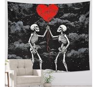 Tapiz de calavera de una pieza con forma de corazón, globo pintado a mano, para amante, dulce romance, rojo, negro, blanco, poliéster, telón de fondo decorativo para pared, sofá, oficina, dormitorio