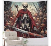 Tapiz de calavera de una pieza, espadas de guerra, violencia espeluznante, sangriento, diseños de la Edad Media, rojo y gris, telón de fondo de poliéster decorativo, cabecero, bar, sofá, oficina