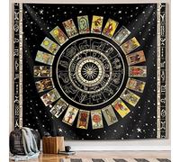 Tapiz de cartas de tarot de estrella, tapiz de astrología del zodiaco, tapiz estético para colgar en la pared para dormitorio de adolescentes y niñas (negro 51 x 59 pulgadas)