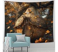 Tapiz de casa de campo de hongos otoñales, encantador bosque de cuento de hadas decorativo para colgar en la pared, tapices fantásticos estéticos para sala de estar, dormitorio, 40 x 60 pulgadas