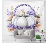 Tapiz de cesta de calabaza otoñal, para colgar en la pared, decoración de temporada para otoño, estilo bohemio para sala de estar, dormitorio, 50 x 60 pulgadas