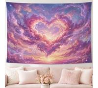 Tapiz de corazón, fantasía, nubes de ensueño, estrellas, ninguno, melocotón, tapiz de pared de gran tamaño para dormitorio, apartamento, sala de estar, decoración de 90 x 70 pulgadas