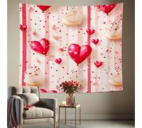 Tapiz de corazones y cupcakes de melocotón, decoración del día de San Valentín, bonito tapiz estético romántico para dormitorio, sala de estar, fiesta, 60 x 40 pulgadas