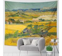 Tapiz de cosecha de campos de trigo, color amarillo dorado, para colgar en la pared, arte vintage estético para dormitorio, sala de estar, decoración festiva del hogar, 101 x 152 cm
