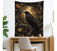 Tapiz de cuervo negro y hojas de otoño, colgante de pared místico para decoración bohemia del hogar, tapices estéticos para sala de estar, dormitorio y celebraciones de temporada, 50 x 60 pulgadas