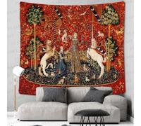 Tapiz de Doncella Medieval, Tapiz de Princesa Real Europea, Tapiz de Mandala Bohemio, Franela Suave de 60 x 40 Pulgadas, Dama y Unicornio for Sala de Estar, Dormitorio(#5,60x40inch)
