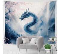 Tapiz de dragón azul, arte de pared de flor de cerezo, decoración mística para colgar en la habitación, tapices etéreos para dormitorio, sala de estar, estudio, decoración del hogar, 60 x 80 pulgadas