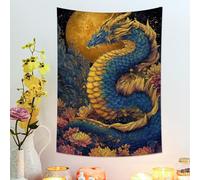 Tapiz de dragón azul y amarillo, colgante de pared floral para decoración bohemia, tapices míticos estéticos para sala de estar, dormitorio, 30 x 40 pulgadas