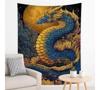 Tapiz de dragón azul y amarillo, colgante de pared floral para decoración bohemia, tapices míticos estéticos para sala de estar, dormitorio, 178 x 229 cm
