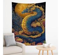 Tapiz de dragón azul y amarillo, colgante de pared floral para decoración bohemia, tapices míticos estéticos para sala de estar, dormitorio, 60 x 80 pulgadas