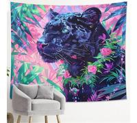 Tapiz de fantasía floral de pantera, para colgar en la pared, diseño de selva mística, obra de arte estética para dormitorio, sala de estar, dormitorio, 101 x 152 cm