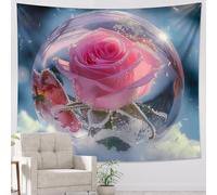 Tapiz de flores de una pieza romántica hermosa rosa floral artística primavera rosa poliéster decorativo telón de fondo cabecero pared sofá oficina dormitorio apartamento casa decoración colgante 60 x