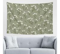 Tapiz de flores silvestres blancas sobre verde salvia, arte de pared para dormitorio, sala de estar, dormitorio, tapiz estético moderno para fiestas, telón de fondo de 152 x 101 cm