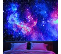 Tapiz de galaxia de luz negra para dormitorio, estético, espacio, cielo estrellado, estrellas, universo, telón de fondo, decoración de póster de luz negra, para colgar en la pared, tapiz que brilla en