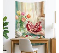 Tapiz de granada y flores, arte de pared floral rojo para estética primaveral, colgante decorativo para sala de estar, dormitorio, decoración del hogar, 101 x 152 cm