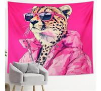 Tapiz de guepardo y melocotón, colgante de pared con gráfico de animales divertidos, decoración estética elegante para sala de estar, dormitorio, artículos singulares para el hogar, 40 x 60 pulgadas