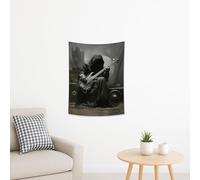 Tapiz de guitarra con capucha oscura tocando bajo, música negra y gris para colgar en la pared, decoración estética gótica para dormitorio, sala de estar, escenario, 30 x 40 pulgadas