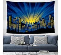 Tapiz de Halo Amarillo, Colgar en la Pared Arquitectura Urbana, Paño de Pared 230x180 cm Arte Mural en Tela Tapiz Decorativo para Sala de Estar Habitación Dormitorio - Azul Oscuro