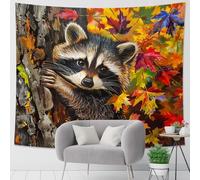 Tapiz de hojas de otoño de mapache, decoración de otoño de animales del bosque, para colgar en la pared, tapices fantásticos para dormitorio, sala de estar, dormitorio, 50 x 60 pulgadas