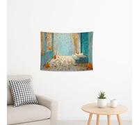 Tapiz de hojas de otoño naranja, estilo vintage azul decorativo para colgar en la pared, arte de cosecha de temporada para sala de estar, decoración del hogar, estética acogedora, 101 x 76 cm