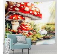 Tapiz de hongos rojos y blancos, bonito conejito para colgar en la pared, tapices estéticos fantásticos para sala de estar, dormitorio, decoración ecológica del hogar, 40 x 60 pulgadas