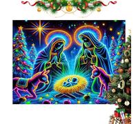 Tapiz De La Escena Del Belén - Religioso Brillante En La Oscuridad | Fondo del Nacimiento de Jesús en Navidad - Para Sala De Iglesia Comedor Reunión Familiar