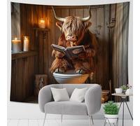 Tapiz de lectura de vaca de las Tierras Altas, para colgar en la pared, estilo rústico marrón, decoración única del hogar para sala de estar, dormitorio, celebración de vacaciones, 101 x 152 cm