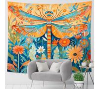 Tapiz de libélula y floral naranja azul, inspirado en la naturaleza, bohemio, tapices vibrantes para sala de estar, dormitorio, decoración del hogar, 101 x 152 cm