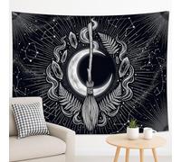 Tapiz de luna negra y estrellas, brujería celestial para colgar en la pared, estética decorativa mística para sala de estar, dormitorio, 228 x 178 cm