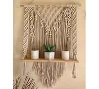 Tapiz de madera hecho a mano de macramé para colgar en la pared, para decoración del hogar, estante flotante para almacenamiento del hogar, 15.75 x 23.6 pulgadas