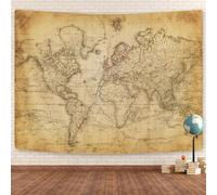 Tapiz de mapa del mundo antiguo, tapiz vintage de distribución geográfica para colgar en la pared, póster educativo del Atlas histórico marrón, tapiz grande para decoración de oficina, 90 x 70