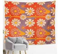 Tapiz de margaritas rojas y naranjas, decoración floral para colgar en la pared, diseño bohemio para dormitorio, sala de estar, dormitorio, decoración brillante del hogar, 101 x 152 cm
