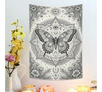 Tapiz de mariposa de color blanco y negro, mandala floral, bohemio para colgar en la pared, tapices estéticos para recámara, sala de estar, espacio de meditación, 30 x 40 pulgadas