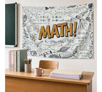 Tapiz de matemáticas, gráficos educativos de ecuaciones lúdicas, color azul académico, grande, para colgar en la pared, para el aula, aprendizaje, decoración del espacio, 152 x 127 cm