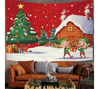 Tapiz De Navideños Rojo Verdoso Casa De Los Elfos Personajes De Dibujos Animados Telón Fondo Colgar Pared Tapices Suministros Fiesta Familiar Manta Decoración Festivales Cabina Fotos,130Wx150Tcm