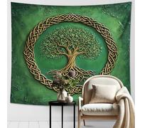 Tapiz de nudo celta verde, inspirado en la naturaleza, decoración de temporada del hogar para dormitorio, sala de estar, festivales, arte de pared funcional de 60 x 50 pulgadas