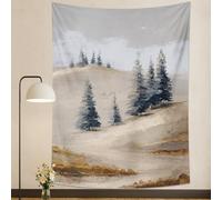 Tapiz de paisaje de invierno con árboles azules, decoración rústica de temporada para colgar en la pared, estética acogedora para dormitorio, sala de estar, decoración de vacaciones, 101 x 152 cm