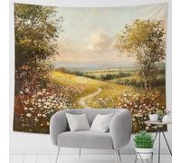 Tapiz de paisaje pastoral, para colgar en la pared floral verde y amarillo, tapices estéticos de primavera para sala de estar, dormitorio, decoración acogedora del hogar, 101 x 152 cm