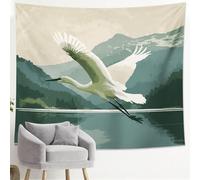 Tapiz de pájaro, grulla voladora verde para colgar en la pared, decoración natural, adecuado para primavera, verano, sala de estar, dormitorio, dormitorio, 101,6 x 152,4 cm