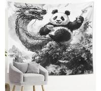 Tapiz de panda y dragón blanco y negro, tema antiguo asiático, decorativo para colgar en la pared, tapices encantadores estéticos para sala de estar, dormitorio, 50 x 60 pulgadas