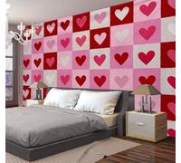 Tapiz de Pared, 150x100cm Colgar en la Pared, Cuadrado Con Forma De Corazón Tela Póster de Tapiz, Rojo Romance Geometría Tapices Decorativos Artístico, para Dormitorio Sala de Estar Oficina