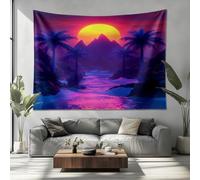 Tapiz de Pared 230x180cm Colores NeóN 3D Decoracion Pared Dormitorio, Psicodélico Tapiz Arte para Pared de Hogar, MontañAs Abstractas y Sol Tapices Decorativo para Salon