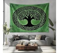 Tapiz de Pared 230x180cm Verde 3D Decoracion Pared Dormitorio, Psicodélico Tapiz Arte para Pared de Hogar, PatróN de Nudo Celta Tapices Decorativo para Salon