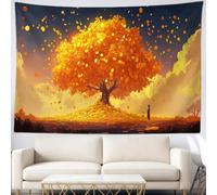 Tapiz de Pared Árbol de dibujos animados Decorativo 180 x 230 cm, Tapiz Oro Estético para Habitación Dormitorio Salón, Arte Mural Colgante de Decoración Hogar