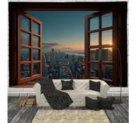 Tapiz De Pared Arquitectura De Sunset City, Paisaje Urbano Retro Decorativo Para Colgar De Pared, Tapices Tela Estéticos Marrón Oscuro Para Sala De Estar Dormitorio Decoración Del Hogar, 230X180Cm