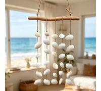 Tapiz de pared con concha de madera flotante, 30 x 43 cm, decoración bohemia, carillón de viento marítimo para baño y sala de estar, hecho a mano en un estilo playero
