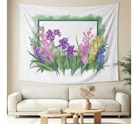 Tapiz de pared con efecto de acuarela botánico, tapiz de pared romántico, floral, irán con borde de decoración, tela de impresión rectangular para sala de estar, dormitorio, 180 x 230 cm