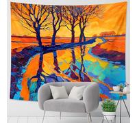 Tapiz de pared con reflejo de atardecer, paisaje de árboles otoñales vibrantes, tapices cálidos para sala de estar, dormitorio, salón, 101 x 152 cm