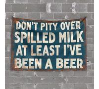 Tapiz de pared con texto en inglés "Don't Pity Spilled Milk, I've Been A Been A Beer", decoración de cueva de hombre y accesorios para bar (75 x 100 cm)